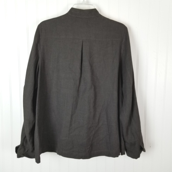 Eileen Fisher Linen Wool Blend Button Jacket Mandarin Collar Size Medium Brown - Picture 4 of 8